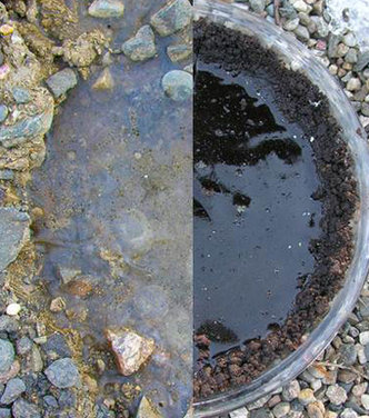 Frozen puddle in the middle of a pothole pie