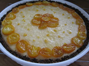 Cheesecake with Fig crust and Kumquat Glazed topping 