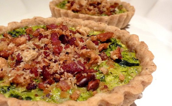 Kale and Kumquat Tarts with a Pancetta Streusel in a Toasted Pumpkin Seed Crust 
