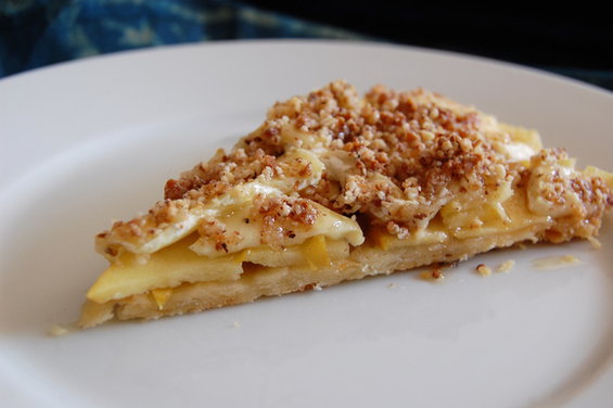 brie & apple tart with medjool crunch and a gruyere crust