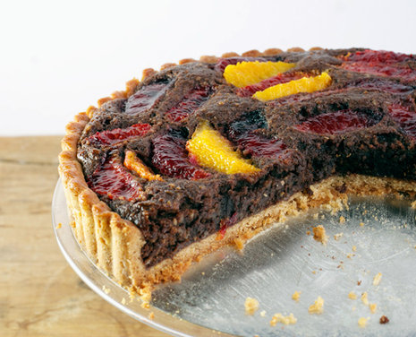 Blood Orange Chocolate Tart with Rye Flour Cardamom Crust