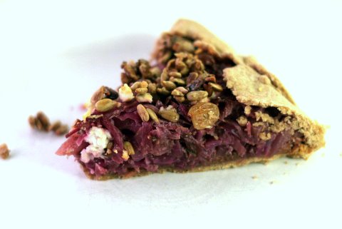 Balsamic Red Cabbage Galette with Caramelized Onions and Feta