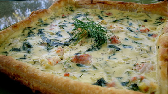 Fontina, Roasted Fennel & Spinach Seafood Tart