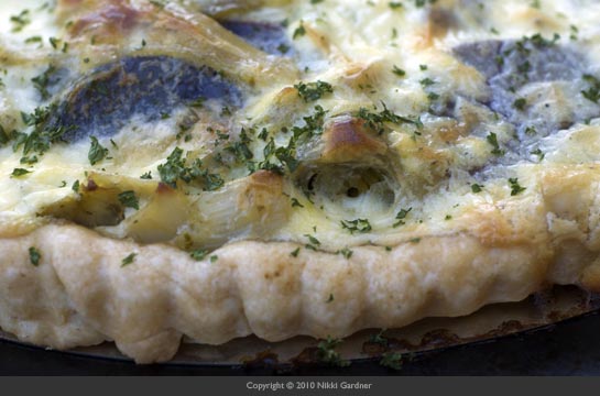 Potato Leek Tart with Goat Cheese and Parsley Purée