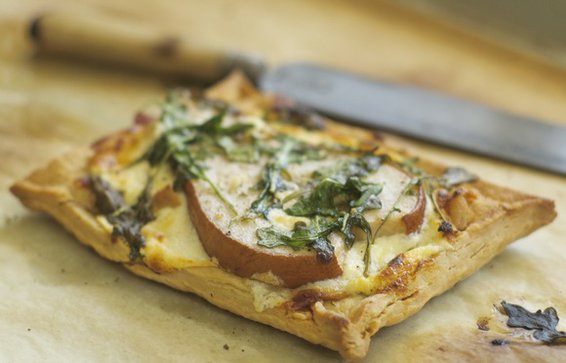 Rustic Pear, Serrano Ham and Goat Cheese Tartlets