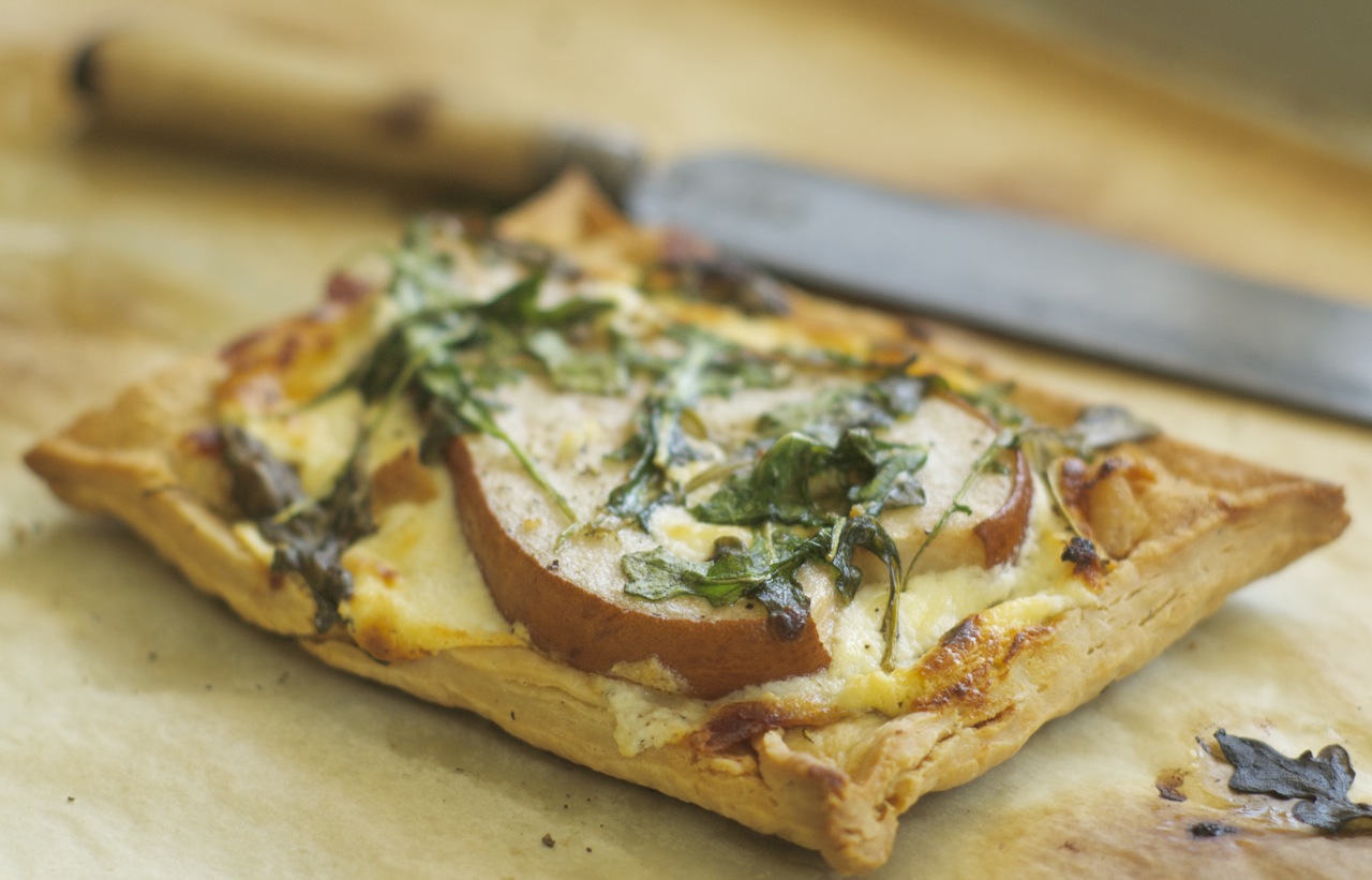 Rustic Pear, Serrano Ham and Goat Cheese Tartlets
