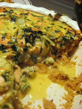 Salmon, Dill, and Greens Quiche with Cornmeal Crust