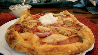 Rutabaga, Pear and Ham Tart with Marmalade Mascarpone Cream