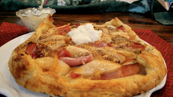 Rutabaga, Pear and Ham Tart with Marmalade Mascarpone Cream
