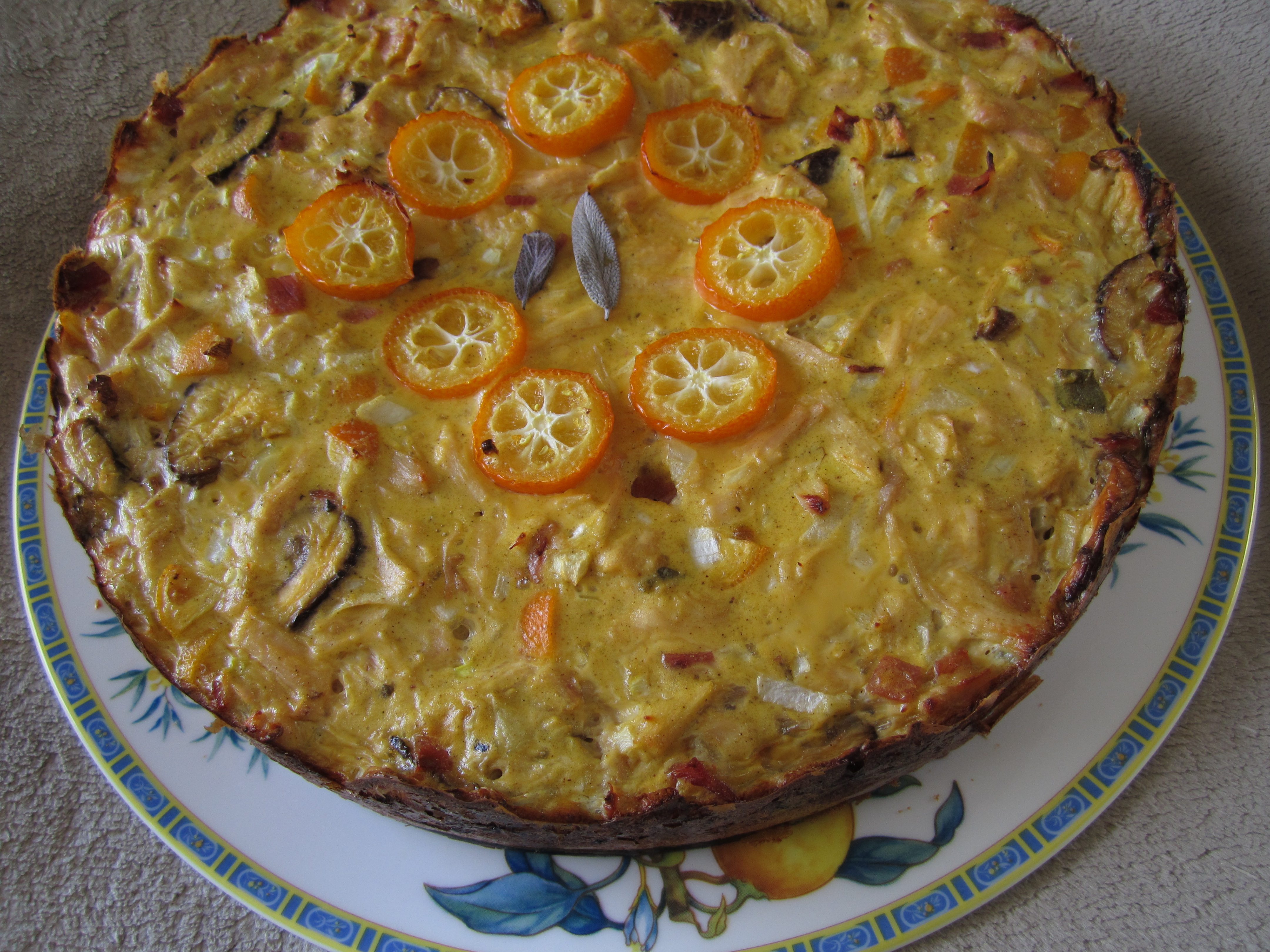 Leftover-Turkey Kumquat Shiitake Quiche