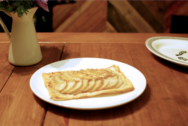 Quick Pear Tart with Almond Butter Crust and Caramel Sauce