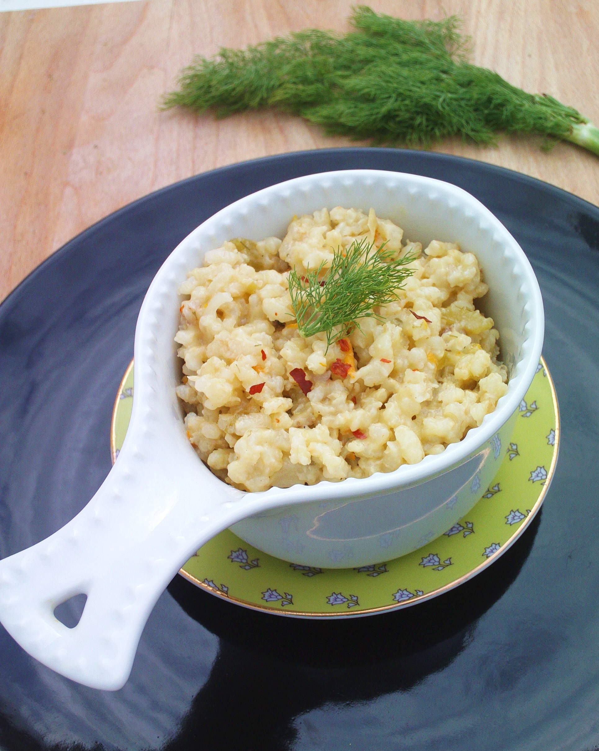 Fennel & Orange Risotto with Goat's Ricotta, Spring Onion & Chilli
