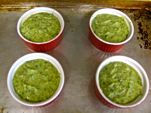 Ricotta Souffles with Basil-Arugula Pesto