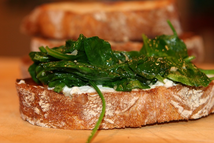 Bruschetta with Spicy Ricotta and Garlicky Greens