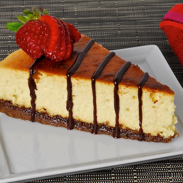 Lemon-Thyme Ricotta Cheesecake with Lavender Chocolate Drizzle