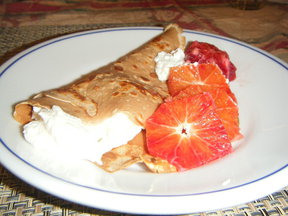 Flame Job Crespelle (con ricotta fresca e tarocchi carbonizzati)