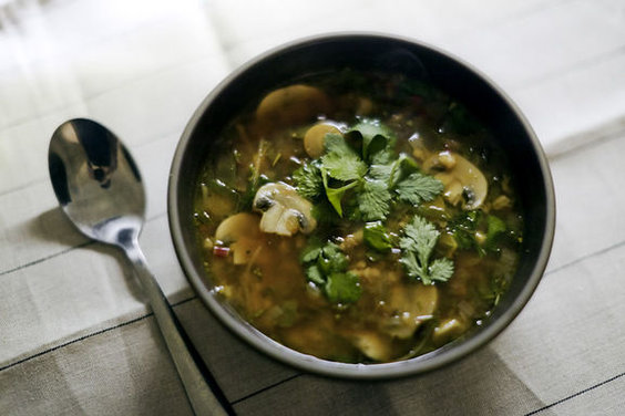 Mushroom Ginger Soup with Hulled Barley