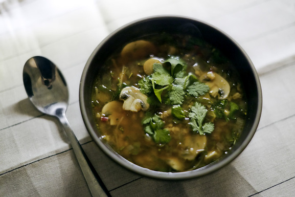 Mushroom Ginger Soup with Hulled Barley