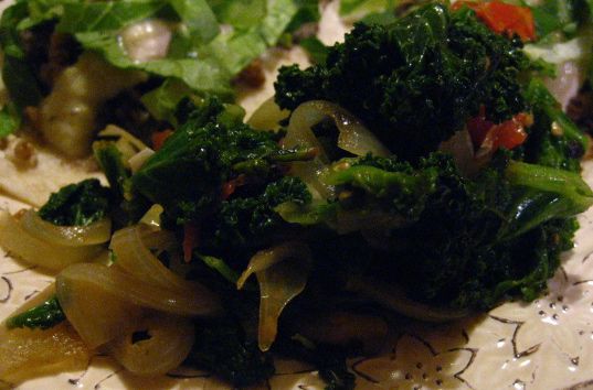 Cumin Scented Kale with Onions, Tomatoes and Mushrooms (Vegan and Gluten Free)