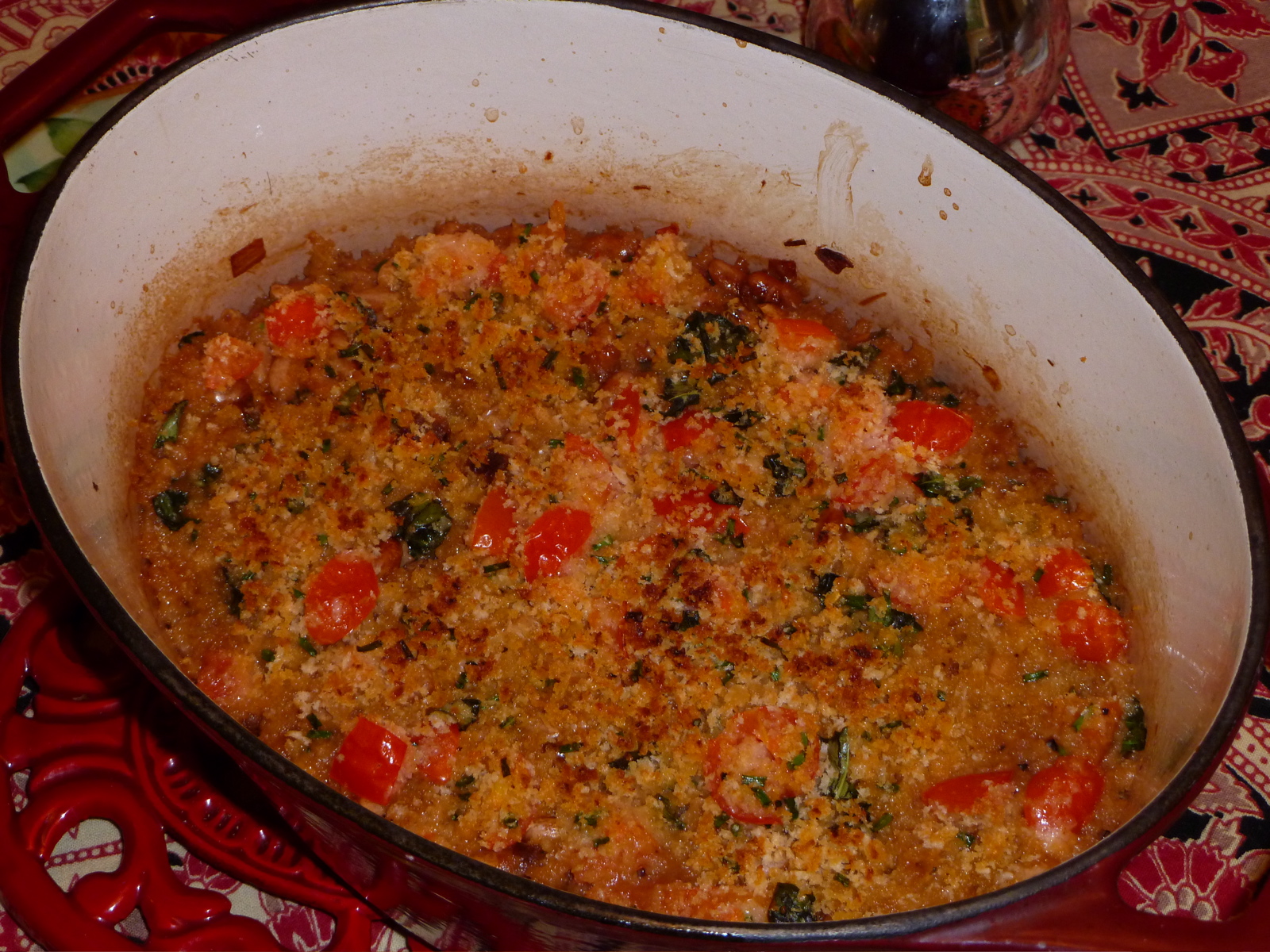 Tomatoey black eyed pea gratin