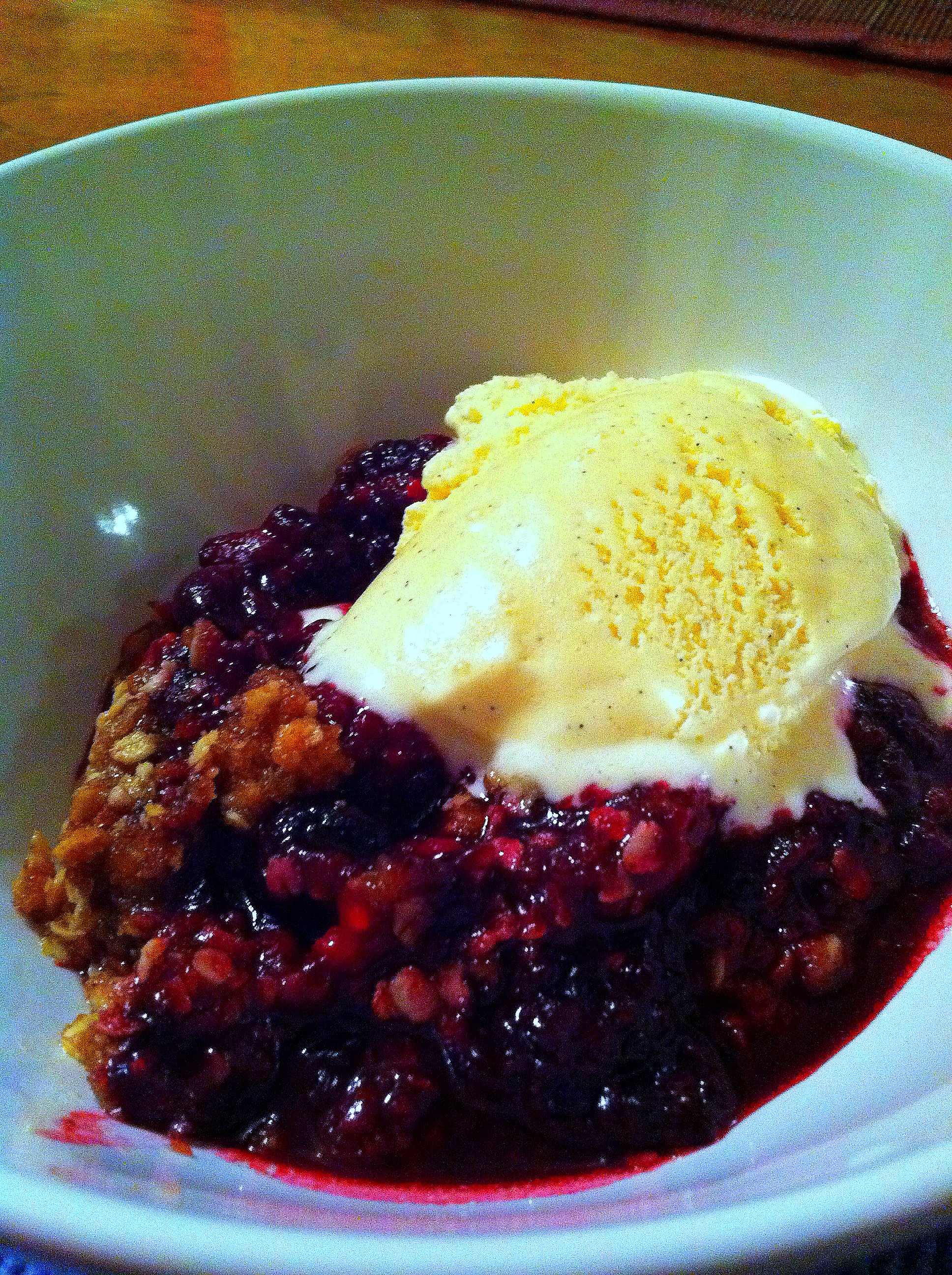 black raspberry, wild blueberry and marion blackberry crisp