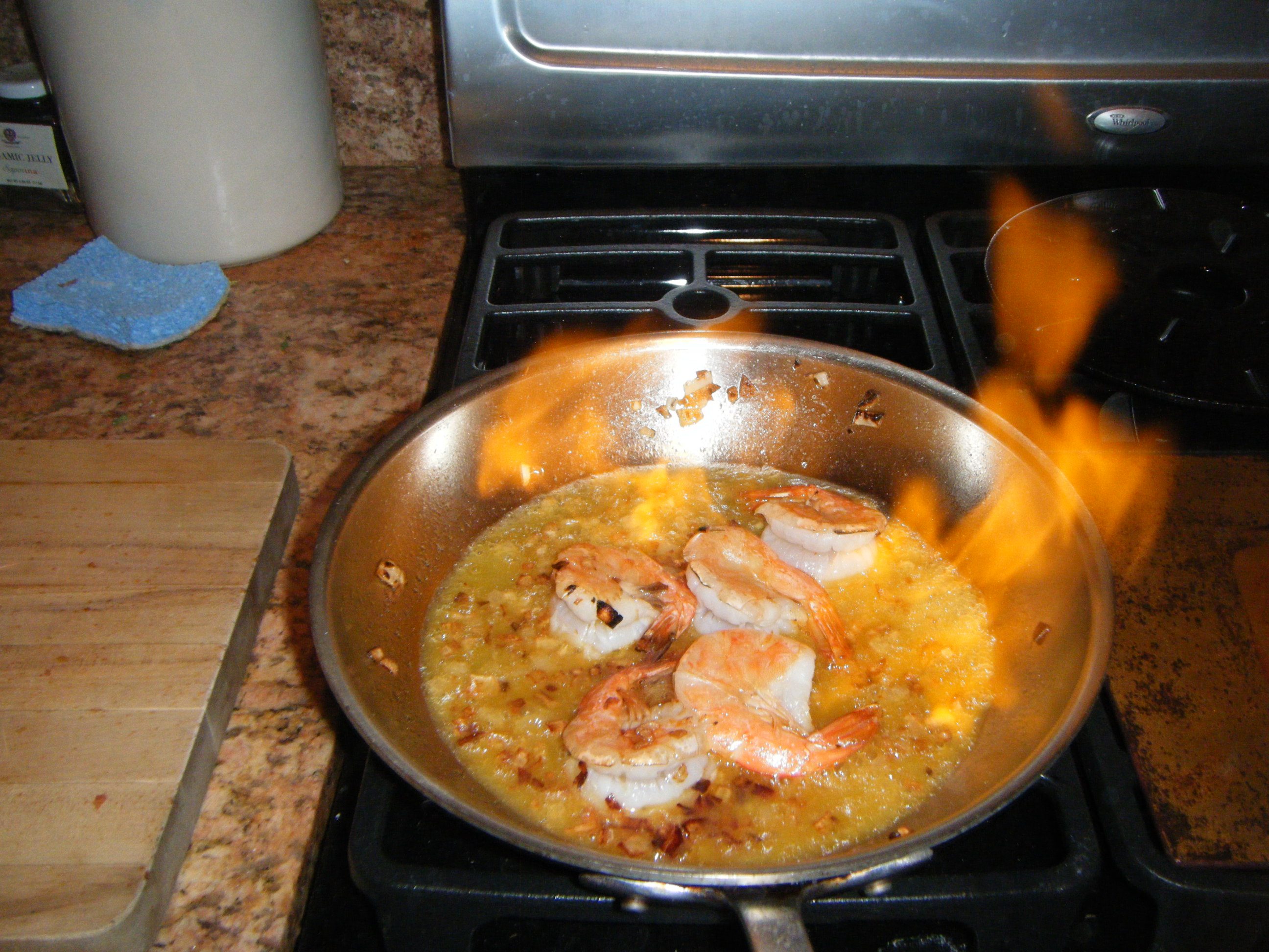 Culottes on Fire:  Shrimp with Capellini