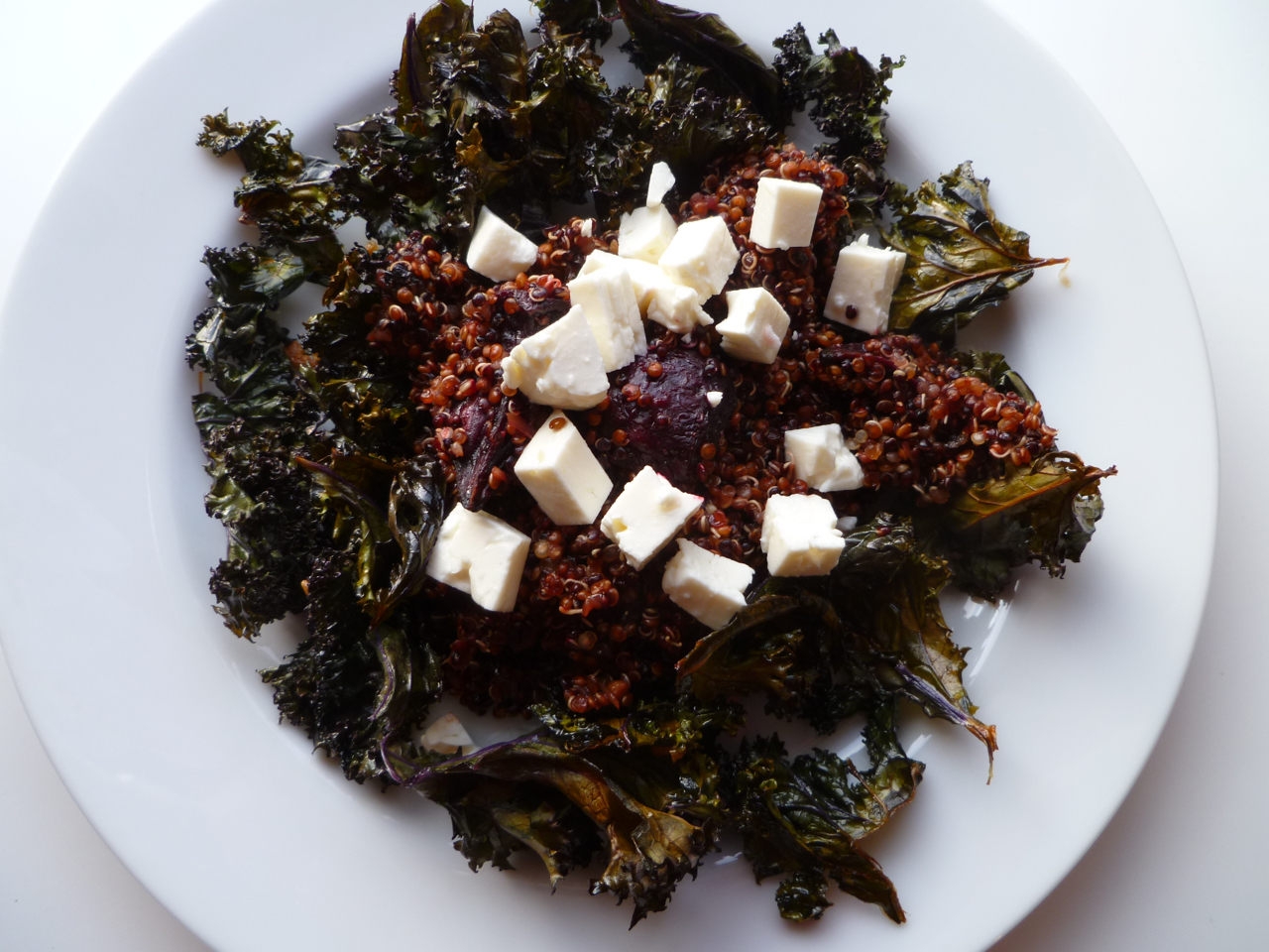 Warm Red and Black Quinoa Salad with Roasted Kale and Beets