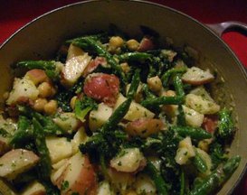 Warm Potato Salad with Kale and Green Beans and Miso Dressing