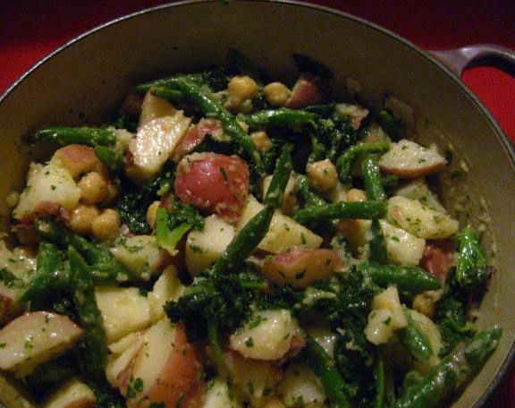 Warm Potato Salad with Kale and Green Beans and Miso Dressing