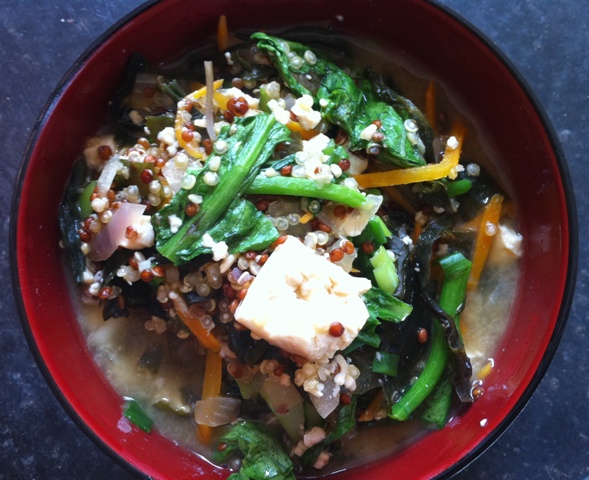 Red quinoa and tofu miso bowl.
