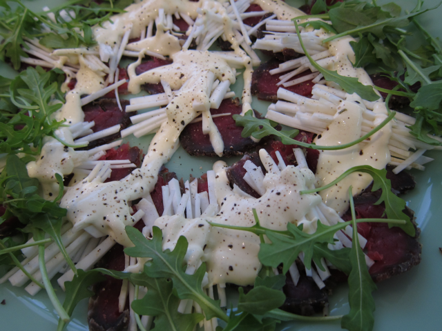 Cured Fillet of Beef Salad with Celeriac and a Creamy Horseradish Dressing
