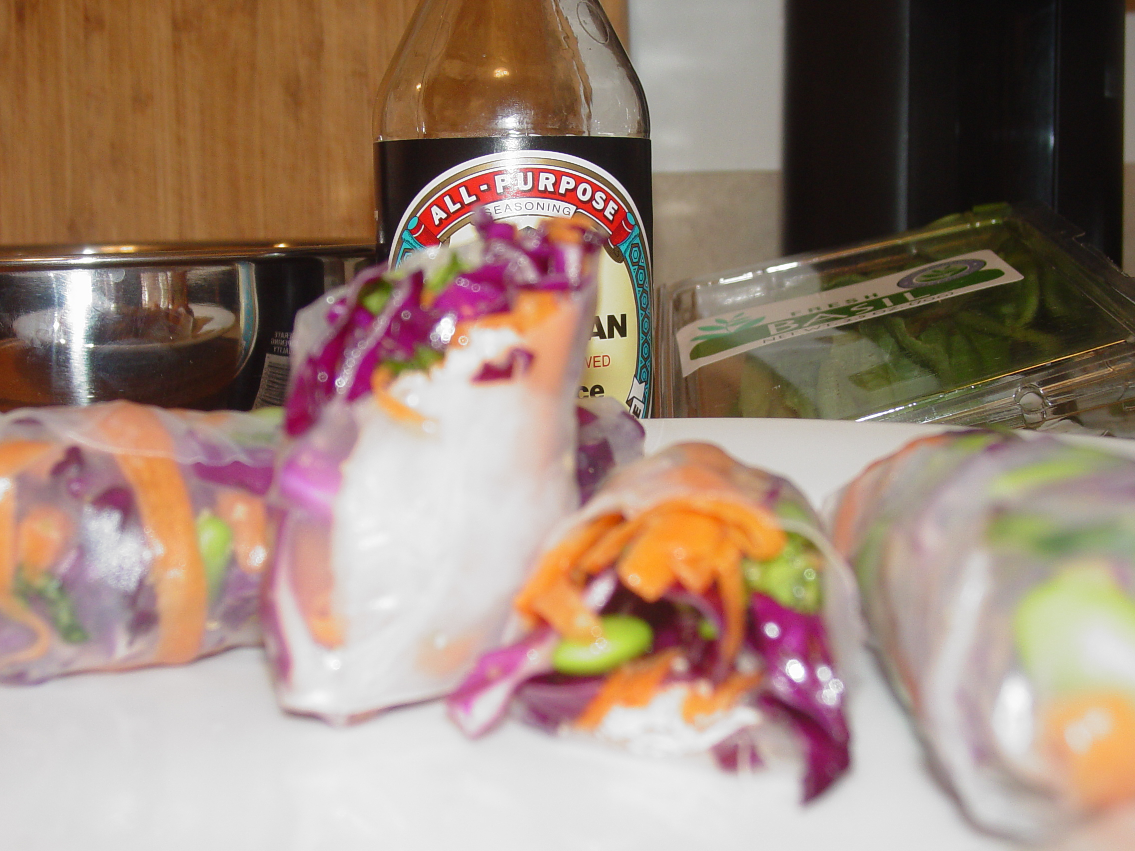 Confetti (red cabbage, scallion, carrot, and edamame) Steamed Dumplings