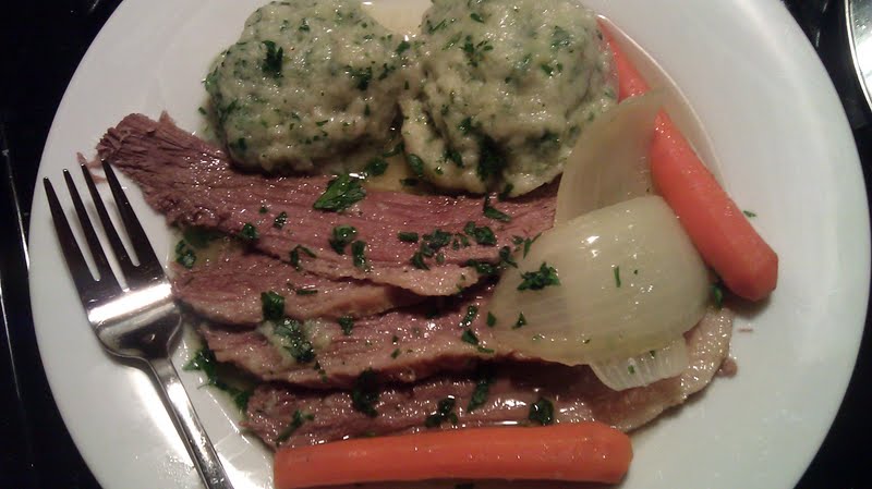 Boiled beef with parsley dumplings