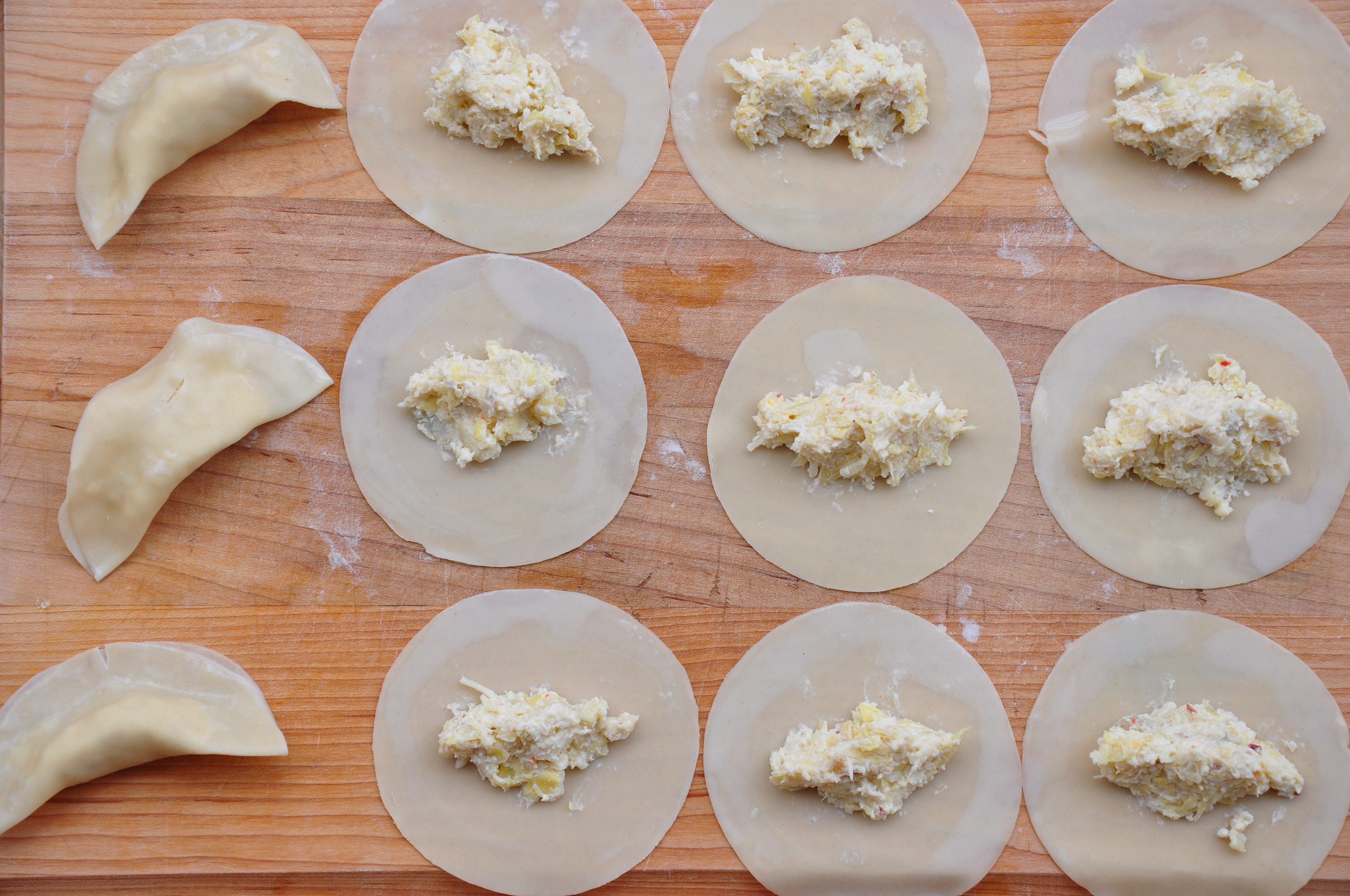 Spicy Cheese & Artichoke Pot Stickers