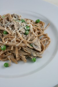 Creamy Mushroom Fettucine Alfredo with Peas