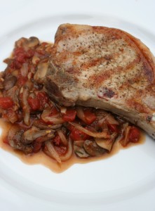 Grilled Pork Chops with Chunky Mushroom-Tomato Sauce