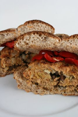 Mushroom and Mozzarella Stuffed Sausage Burgers with Peppadew Peppers and Garlicky Aioli