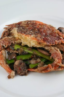 Crispy Soft Shell Crabs with Warm Mushroom-Asparagus Salad
