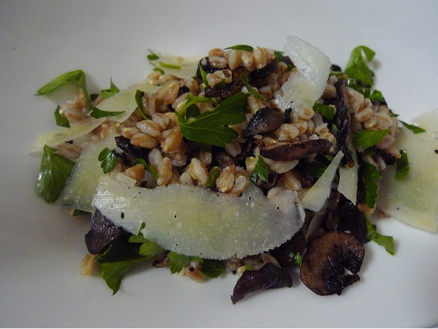 Farro Salad with Mushrooms and Pecorino Cheese