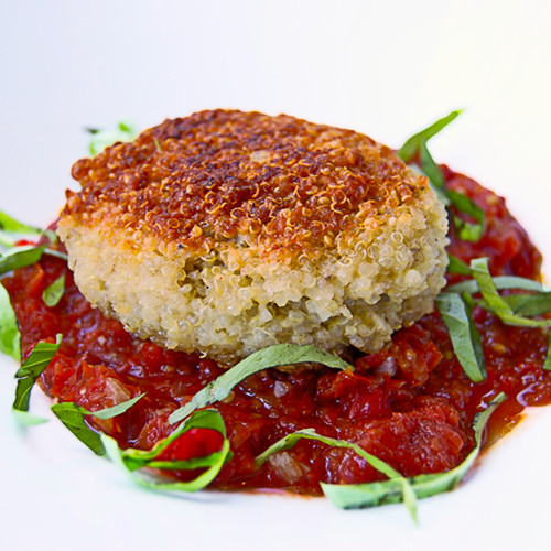 Quinoa patties stuffed with goat cheese and mushrooms