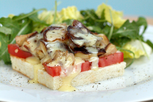 Shiitake Mushroom Tartines with Cheddar Fondue