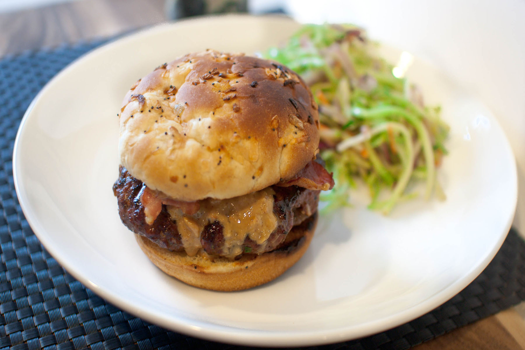 Sweet and Savory Peanut Butter Bacon Burgers recipe on