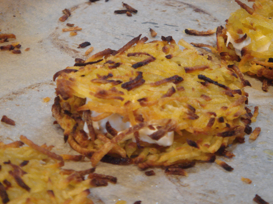 Warm Sweet Potato Rostis with Gorgonzola and Pear 