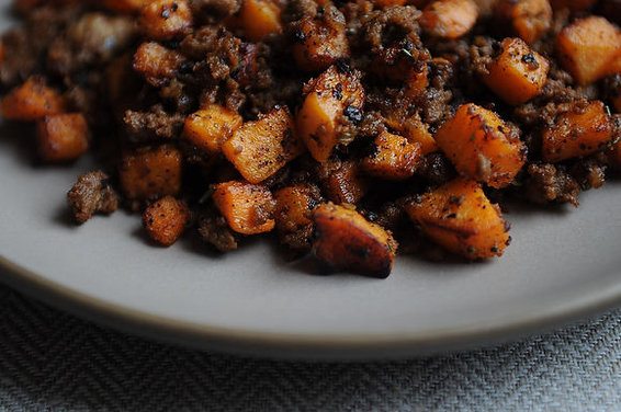Merguez and Sweet Potato Hash