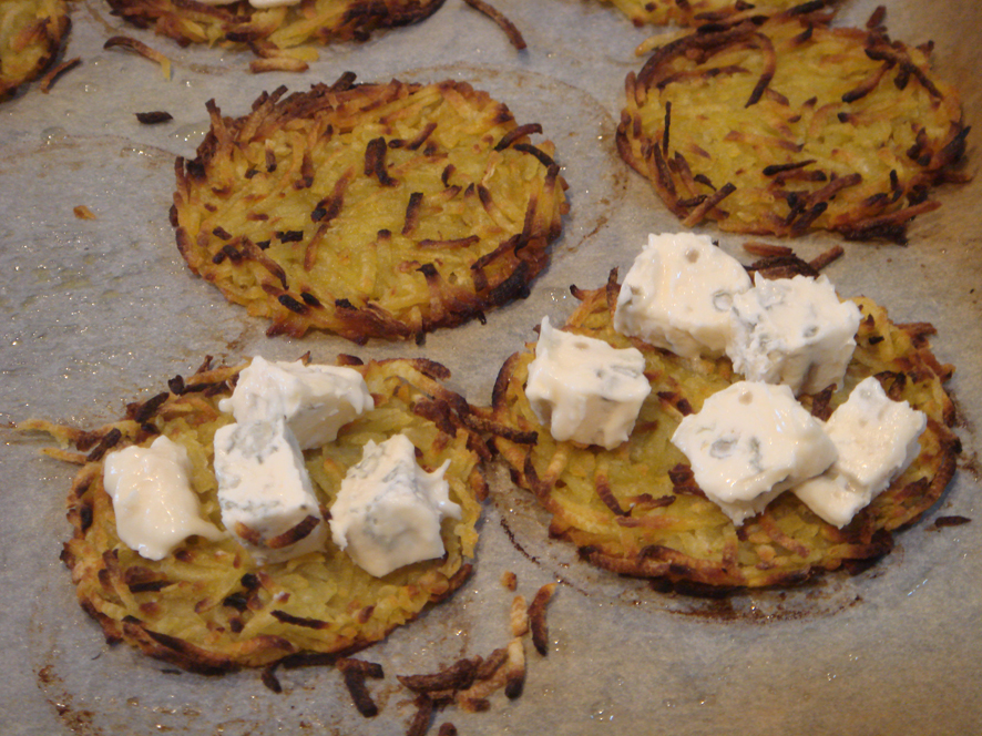Warm Sweet Potato Rostis with Gorgonzola and Pear 