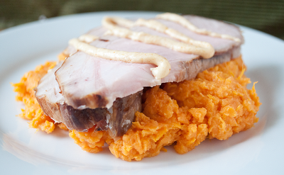 Spicy Bourbon Smoked Pork with Spicy Mustard Cream Sauce