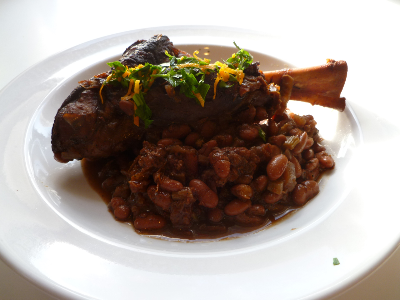 Coffee Infused Braised Lamb Shanks and Beans