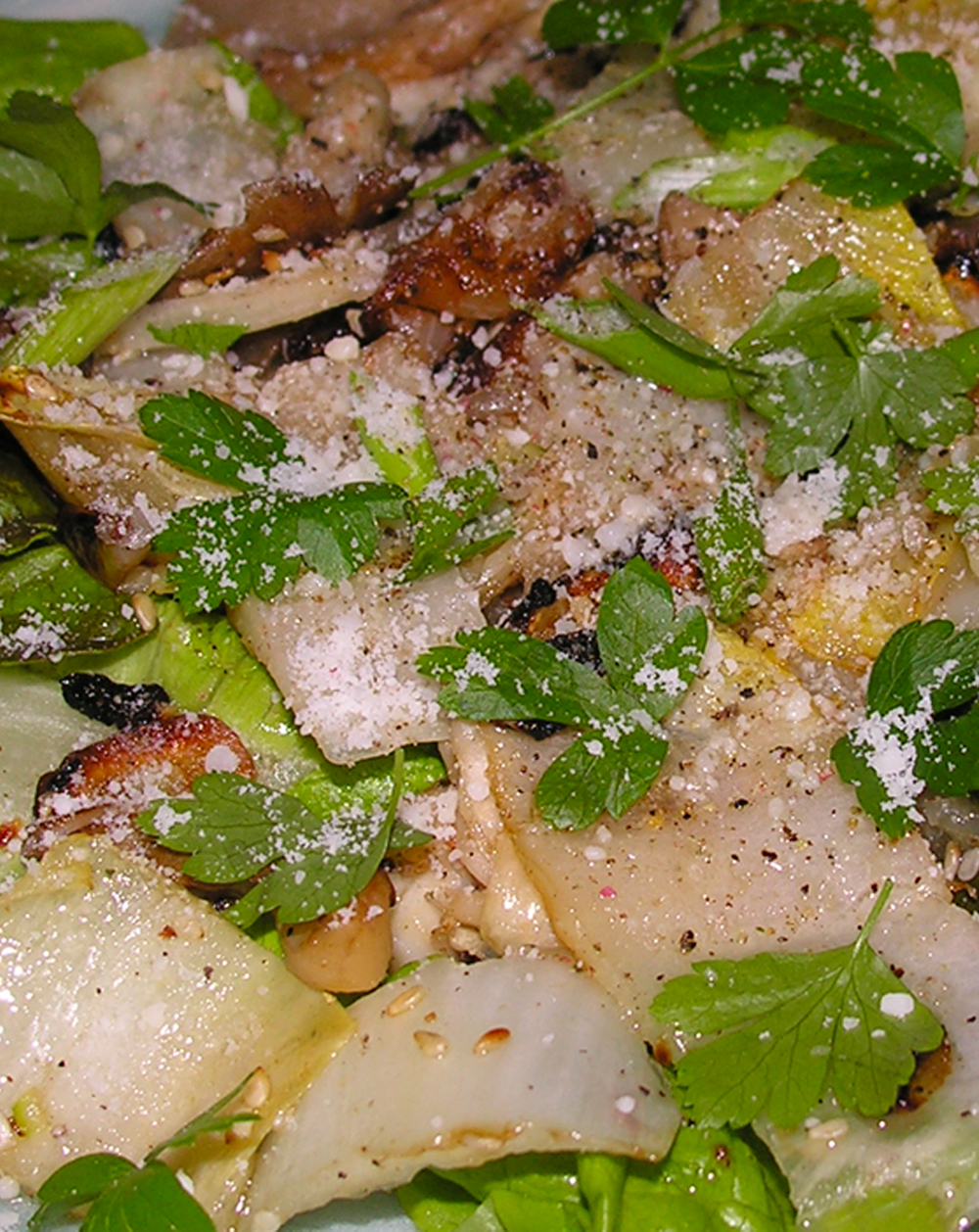 Warm endive and oyster mushroom salad