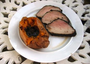 Spicy Mocha Pork Tenderloin with Baked Sweet Potato
