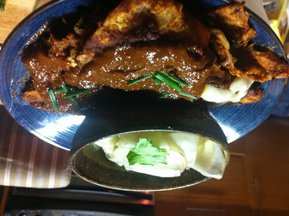 Drowned Enchiladas in Mole with Coffee and Walnuts